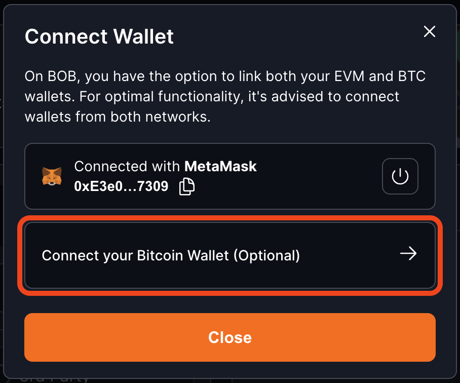 Click Connect your Bitcoin Wallet