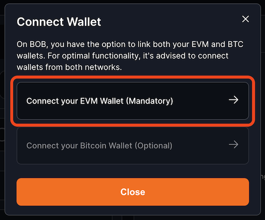 Click Connect your EVM Wallet